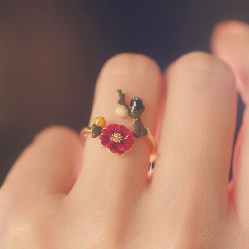 Personalized Retro Index Finger Ring Enamel Flower Opening Women'S Fashionable Ring