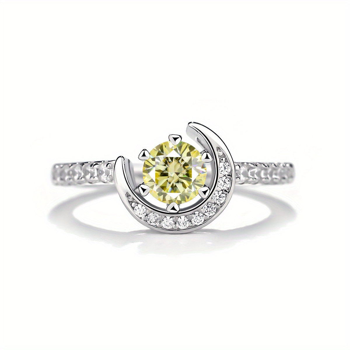 925 Silver Moissanite Moon Ring Women's Colourful Round Cut Vintage Elegant Birthday Gift Mother's Day Gift Wedding Engagement Anniversary Gift Best Gift for Girlfriend Daily Wear