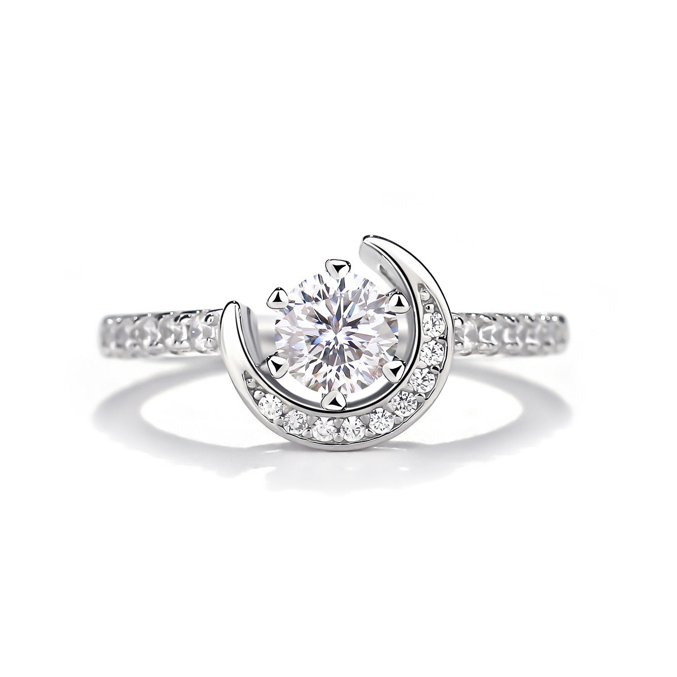 925 Silver Moissanite Moon Ring Women's Colourful Round Cut Vintage Elegant Birthday Gift Mother's Day Gift Wedding Engagement Anniversary Gift Best Gift for Girlfriend Daily Wear