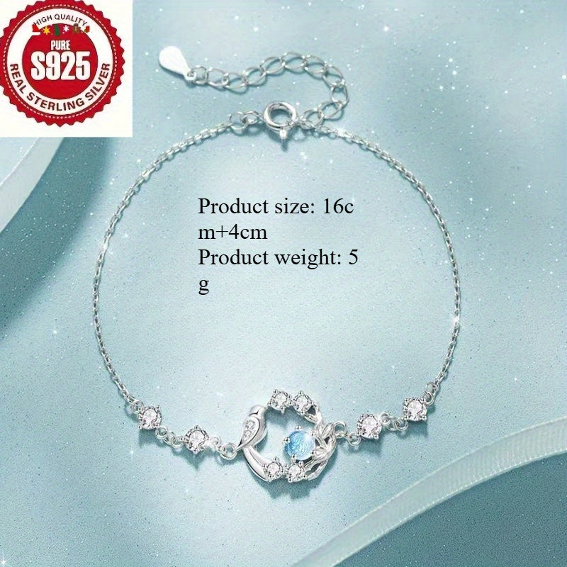925 Sterling Silvery Anti-Allergic Blue Eucalyptus and Bird Bracelet - Using Synthetic Cubic Zirconia, Beautiful, Elegant, Luxurious and Sexy - Perfect Gift for Valentine's Day, Birthday or Anniversary, Daily Wear