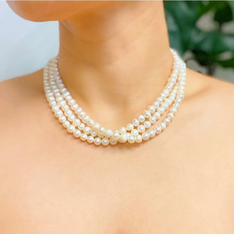 Three Strands Freshwater Necklace - 15\