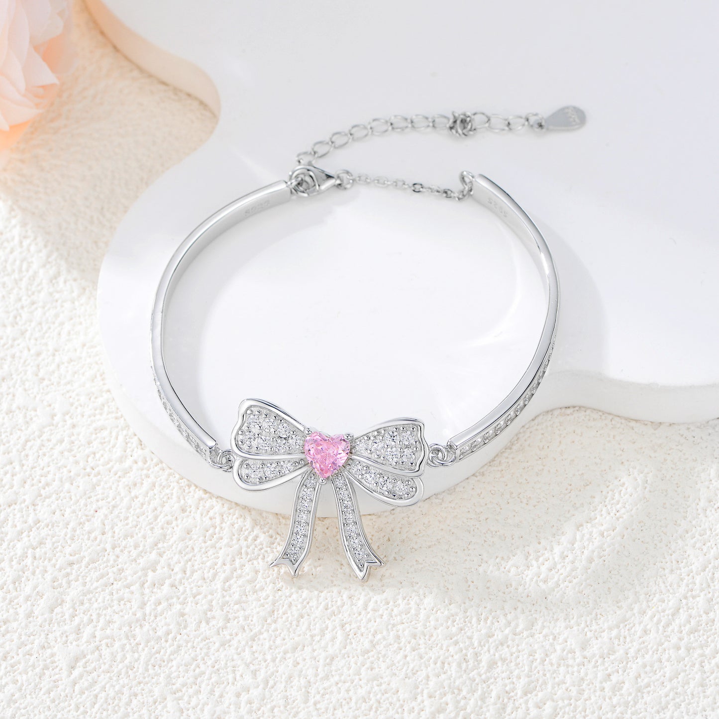 Bow Bangle Bracelet for Women 925 Sterling Silvery Bracelet Synthetic Zirconia Bow Knot Cuff Jewelry Gifts