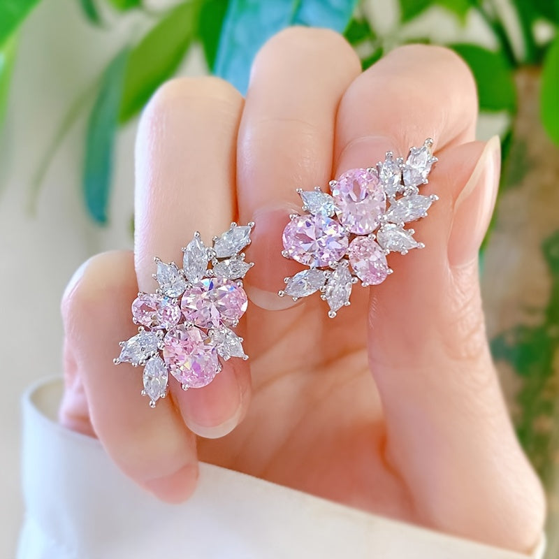 Sparkling Cherry Blossom Pink Flower Earrings for Women in Spring and Summer with Super Sweet and Gentle Temperament