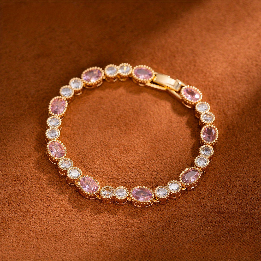 Gorgeous Oval Bracelet, Women'S Bracelet Inlaid with 5A Grade Zirconia.