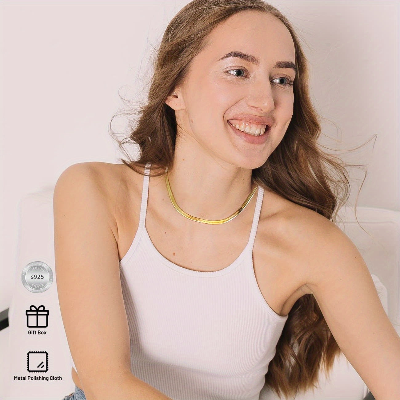 Solid 925 Sterling Silver Snake Chain for Women 4mm Adjustable Herringbone Necklace for Men 18k Golden Plated Cadena de Plata Hombre Mujer 16-18 Inch