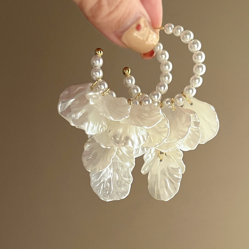 Super Fire Tassel Hanging Feeling Super Fairy Bride Petals Internet Celebrity Popular Summer Women'S Earrings