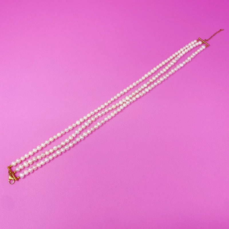Three Strands Freshwater Necklace - 15\