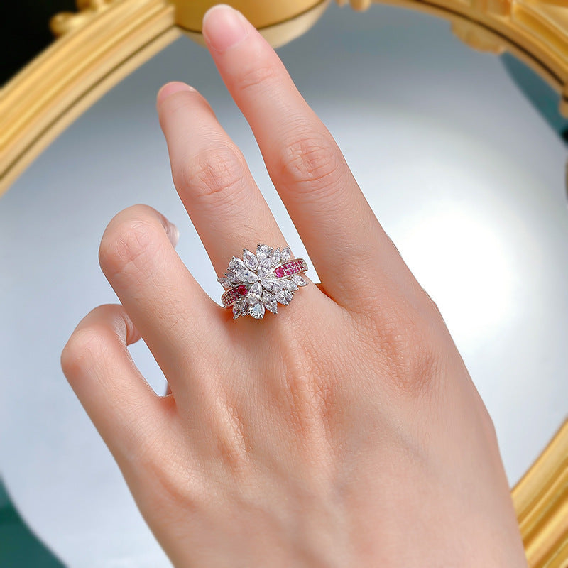 S925 925 Silver Rainbow Bridge Brocade Ring for, Luxury High Carbon Stone Personality Fashion Exquisite Jewelry Anniversary Birthday Valentine's Day Christmas Gift, for Teenager