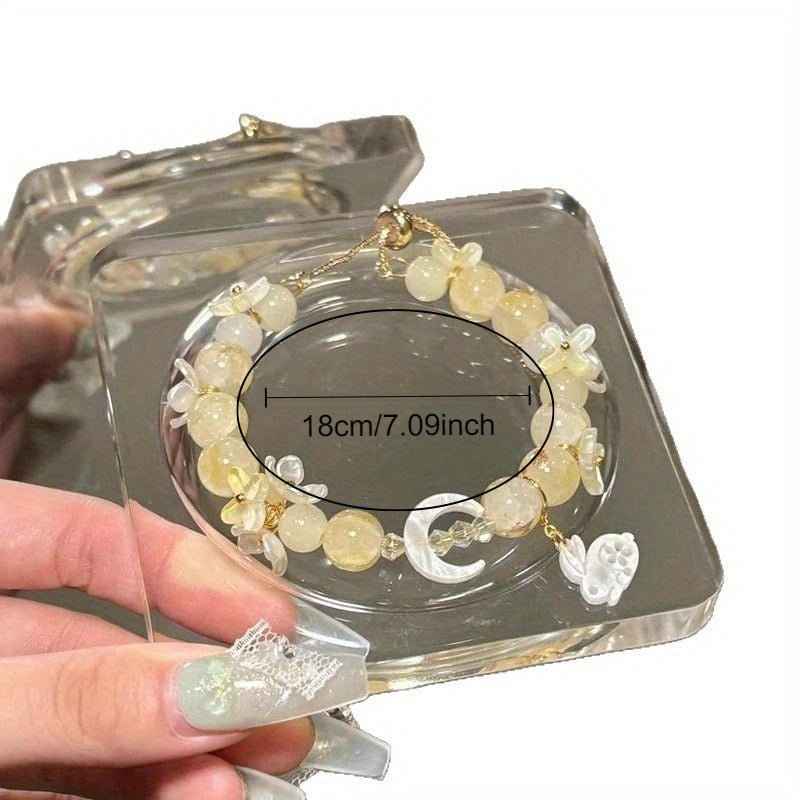 1pc Osmanthus Scented Beaded Bracelet for Women - Elegant Court-Style Jewelry with White & Yellow Beads, Golden-Tone Spacers & Accents, Durable Everyday & Party Wear, Perfect Gift for Her