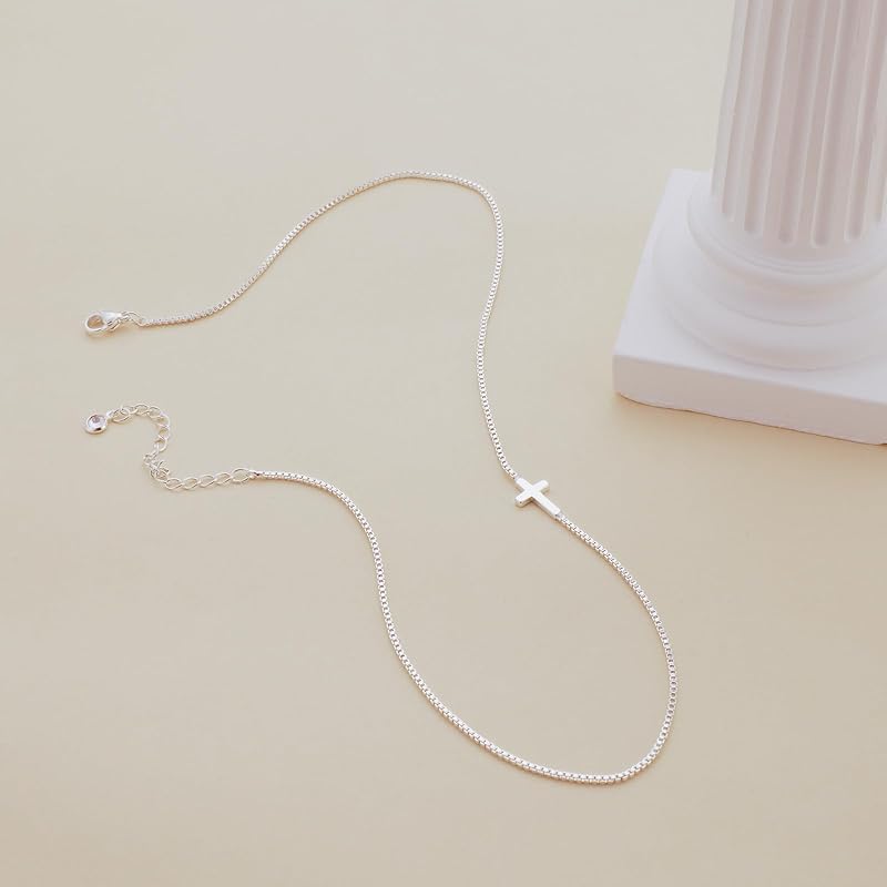 Cross Necklace for Women Silvery Plated Dainty Small Cross Pendant Choker Simple Trendy Cute Cross Charm Chain Necklace Faith Jewelry Religious Minimalist Gift
