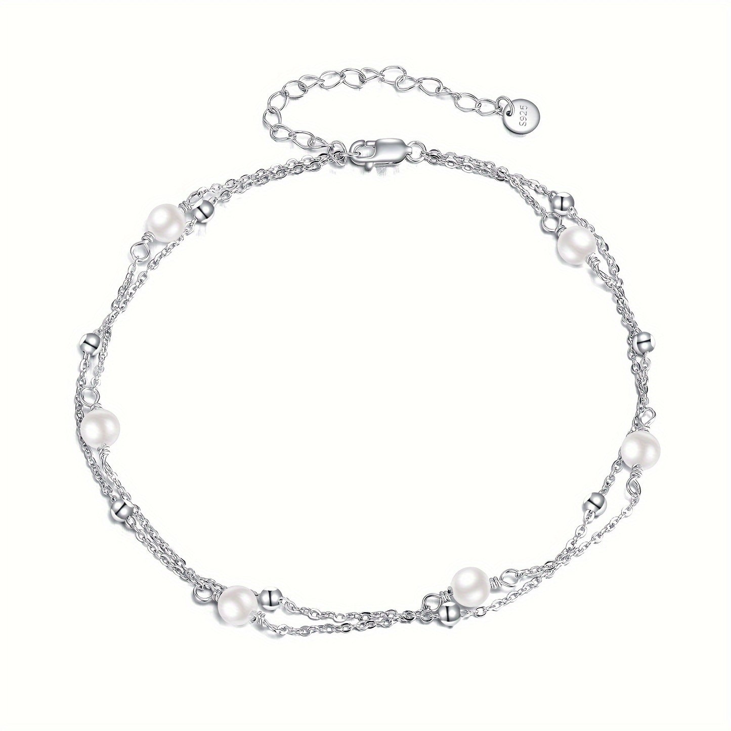 Double Layer Bracelet with S925 Pure Silvery and Freshwater Pearls