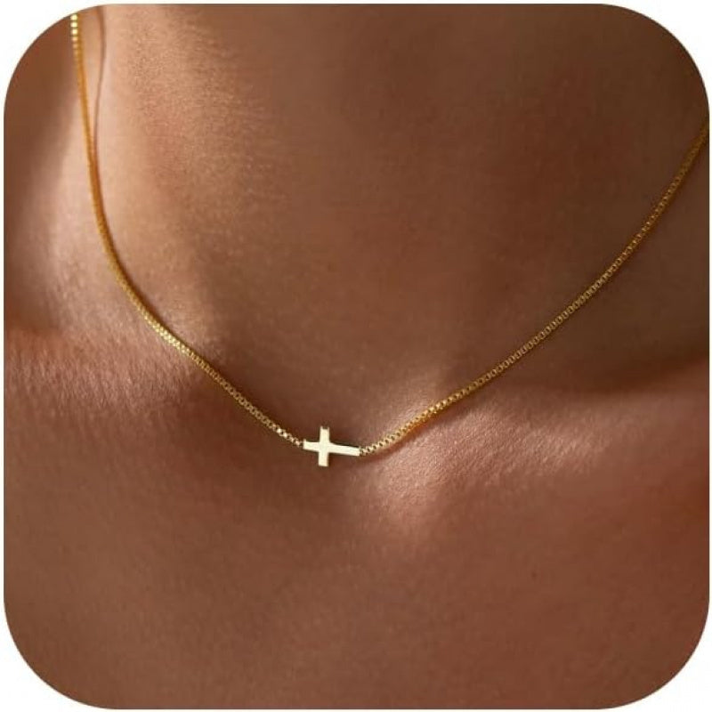 Cross Necklace for Women Silvery Plated Dainty Small Cross Pendant Choker Simple Trendy Cute Cross Charm Chain Necklace Faith Jewelry Religious Minimalist Gift