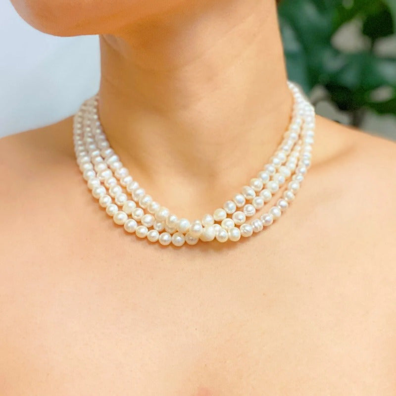 Three Strands Freshwater Necklace - 15\