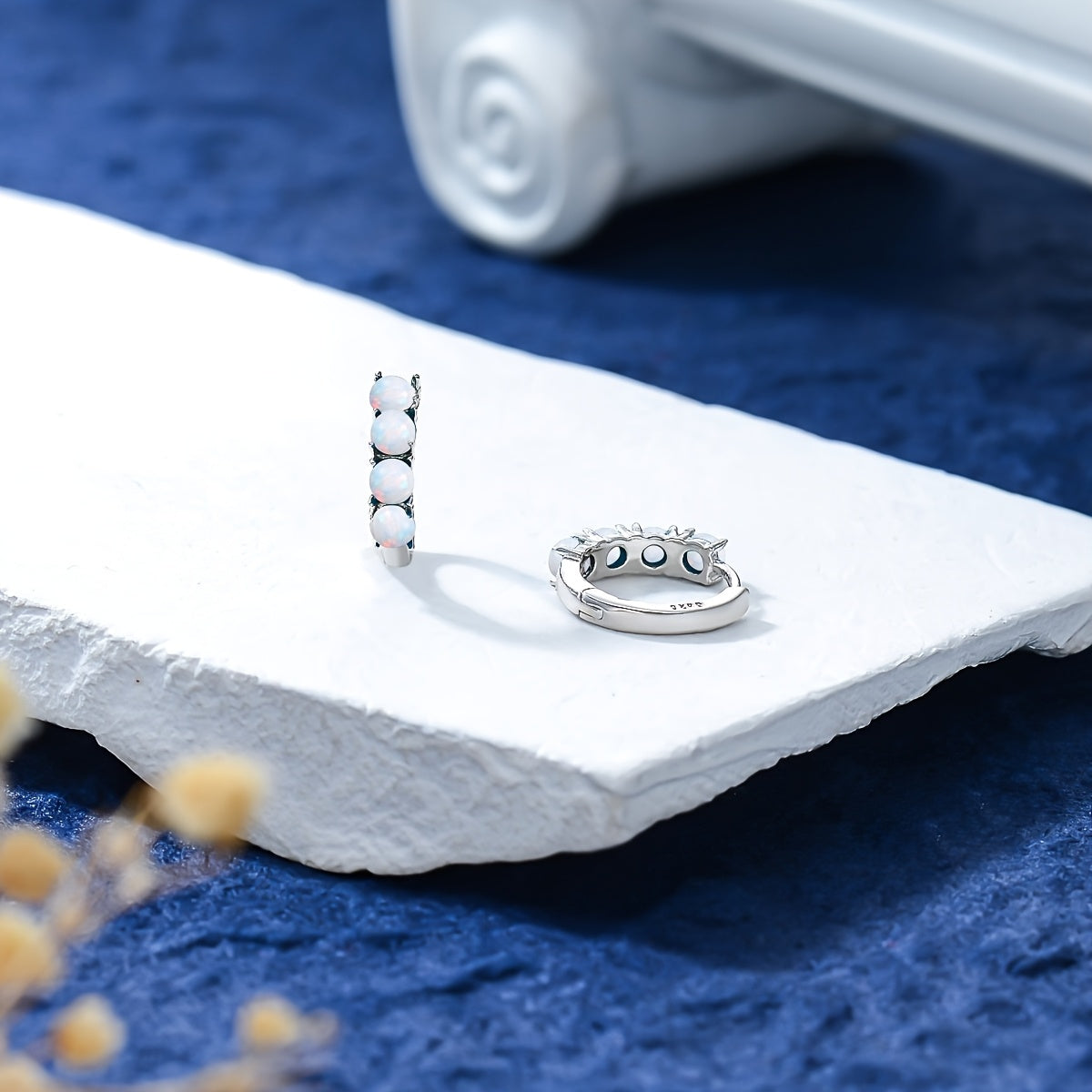 925 Sterling Silver Synthetic White Opal Earrings For Women Small Hoop Earrings Synthetic White Opal Jewelry For Women Anniversary Birthday Mother'S Day Gifts For Women Wife Mom Daughter