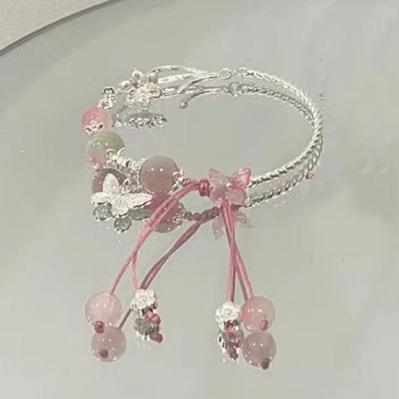 Spring Cherry Blossom Pink Butterfly Bracelet Valentine's Day Temperament Exquisite Design Bracelet High Value Chinese Style Sweet Student Hand Jewelry to Send Girlfriends