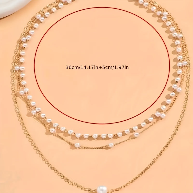3pcs\u002FSet Graceful Minimalist Multi-Layered Artificial Pearl Charm Necklace Elegant Temperament Versatile Daily Banquet Party Wear Women's Jewelry, Mother's Day Gifts, Necklace for Women, Birthday Gift for Her