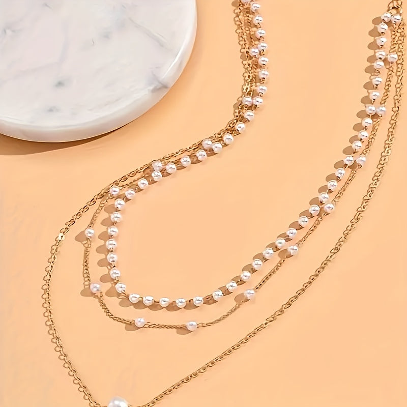 3pcs\u002FSet Graceful Minimalist Multi-Layered Artificial Pearl Charm Necklace Elegant Temperament Versatile Daily Banquet Party Wear Women's Jewelry, Mother's Day Gifts, Necklace for Women, Birthday Gift for Her