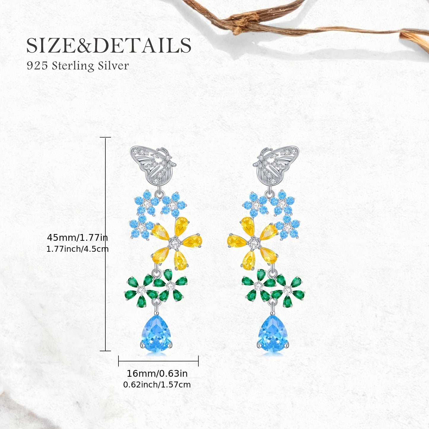 925 Sterling Silvery Butterfly and Flower Tassel Earrings for Women, Elegant and Cute Style Ear Jewelry