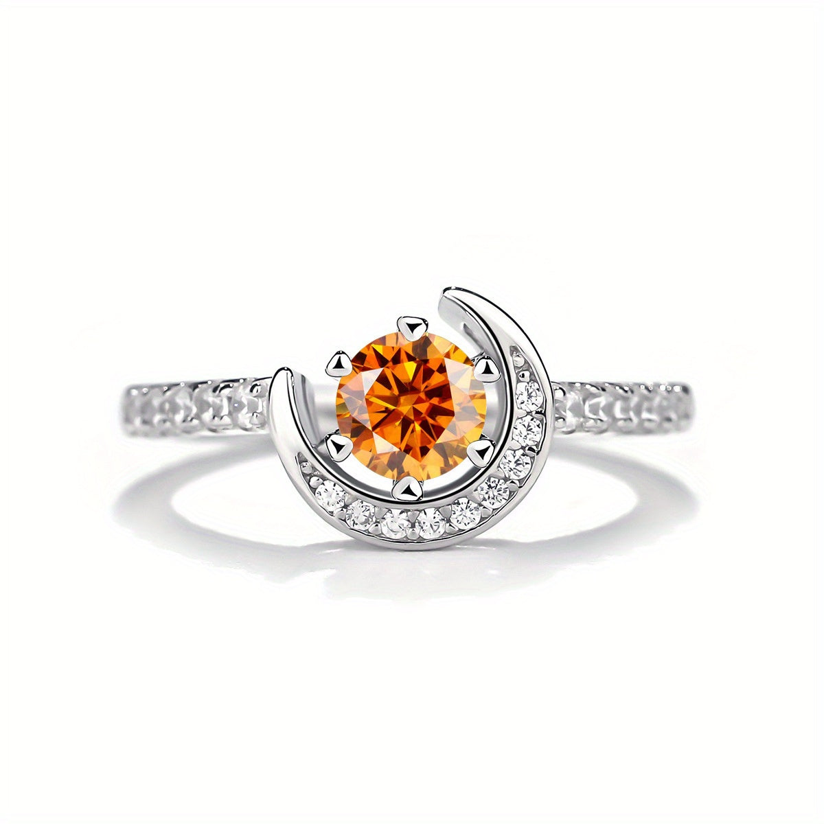 925 Silver Moissanite Moon Ring Women's Colourful Round Cut Vintage Elegant Birthday Gift Mother's Day Gift Wedding Engagement Anniversary Gift Best Gift for Girlfriend Daily Wear