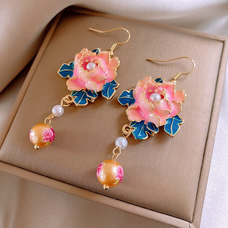 Copper Pearl Drop Earrings Mixed Color Copper Crafted Elegant Floral Pearl Drop Earrings - Perfect for Everyday Chic & Special Occasions for Women