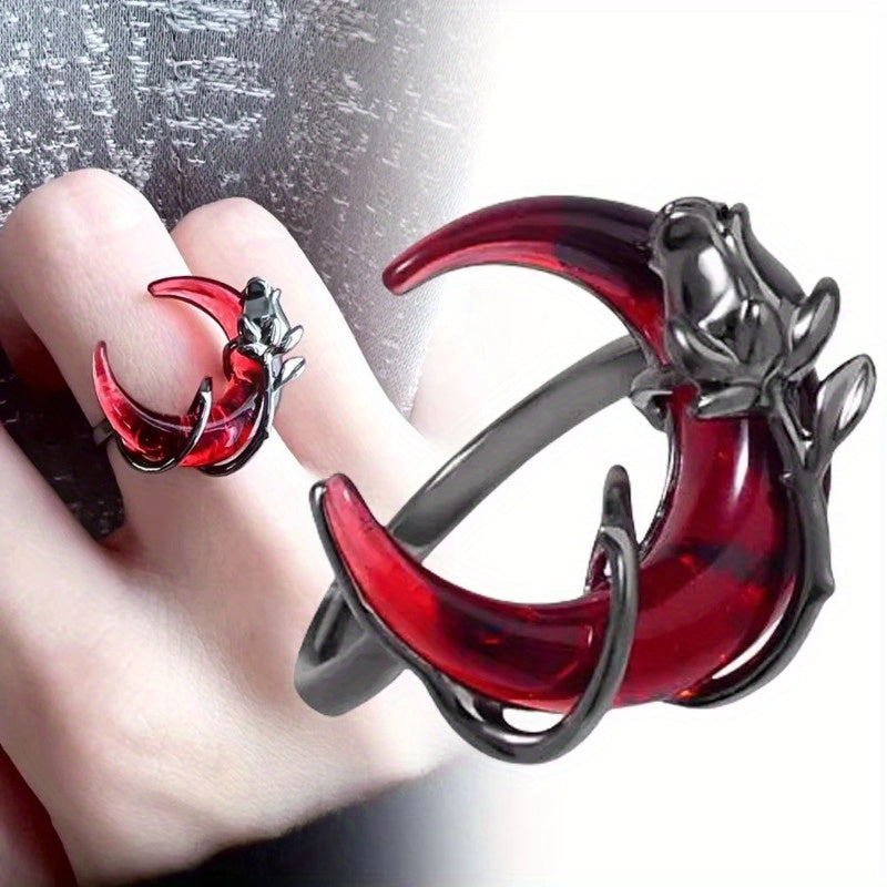 3pcs fashionable, exquisite and elegant red crescent-shaped asymmetrical tassels, niche, unique, high-end sweet and cool earrings, ring sets and ornaments