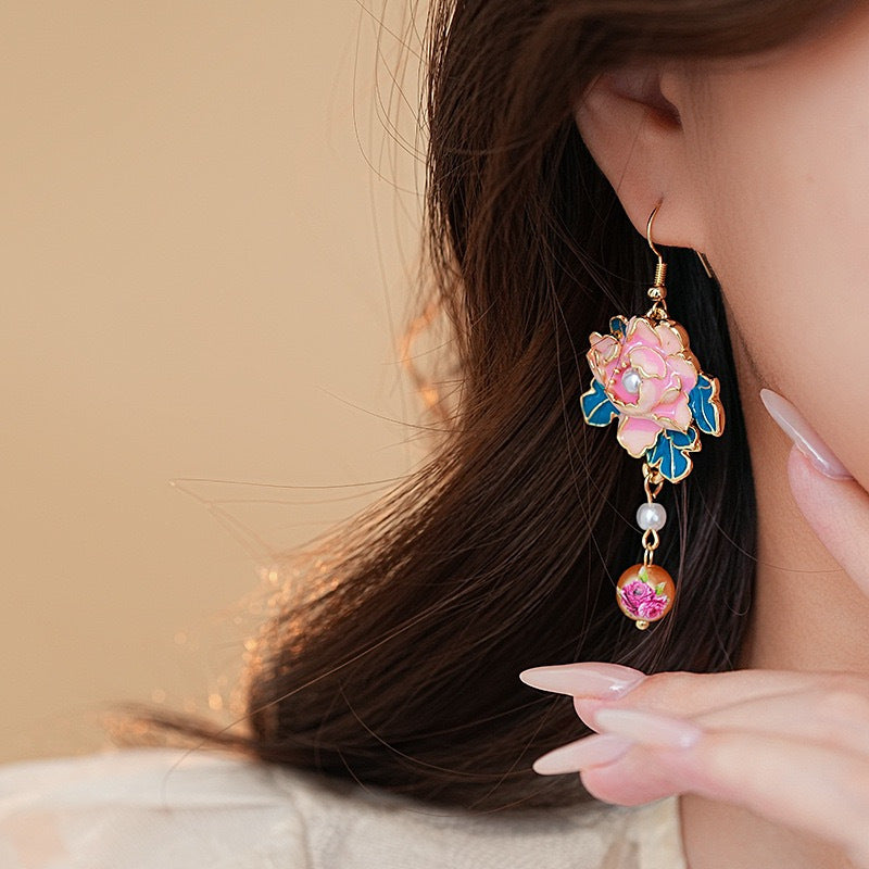 Copper Pearl Drop Earrings Mixed Color Copper Crafted Elegant Floral Pearl Drop Earrings - Perfect for Everyday Chic & Special Occasions for Women