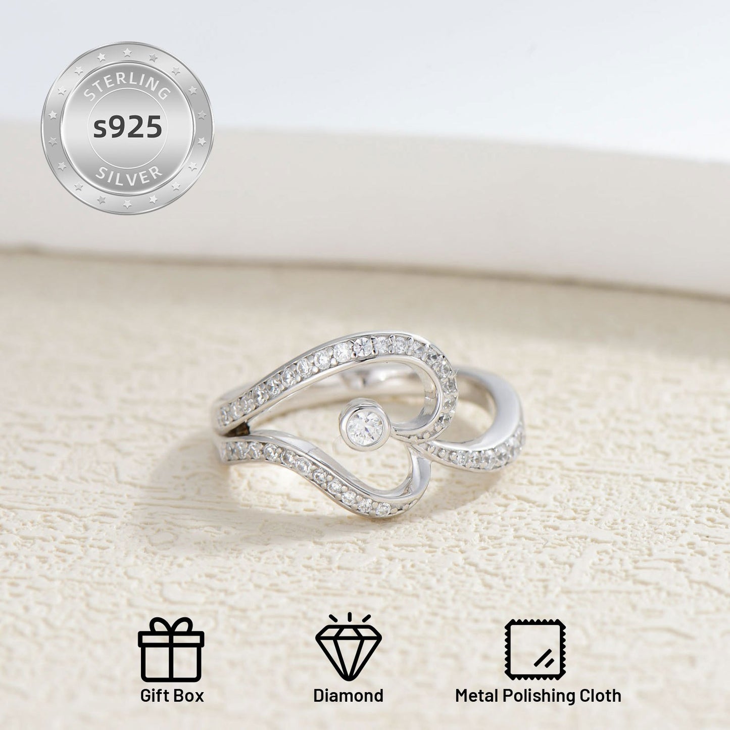 Lab Grown Moissanite Heart Promise Ring for Women 1\u002F14 Carat D Color VVS Clarity 18K Golden Plated 925 Sterling Silver Love Statement Ring