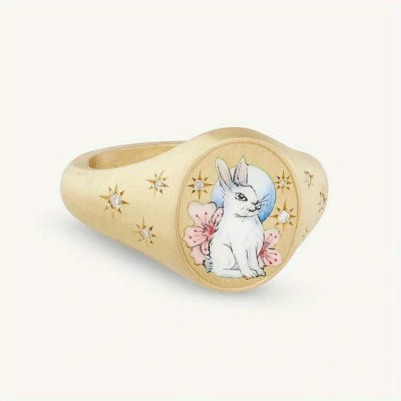 1pc Fashionable and elegant ring, ladies' ring, retro exaggerated and simple Women's ring, engraved rabbit ring