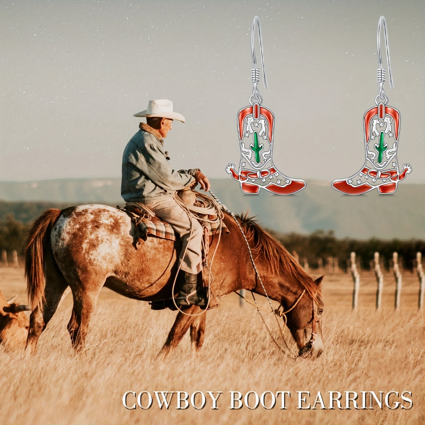 Cowboy Boot\u002FTexas Earrings 925 Sterling Silver Cowgirl Dangle Drop Earrings Cowgirl Boots Earrings Country Western Jewelry Gifts for Women