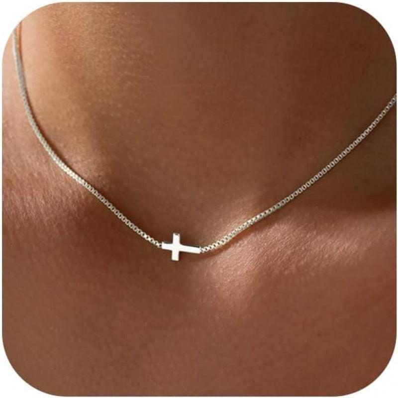 Cross Necklace for Women Silvery Plated Dainty Small Cross Pendant Choker Simple Trendy Cute Cross Charm Chain Necklace Faith Jewelry Religious Minimalist Gift