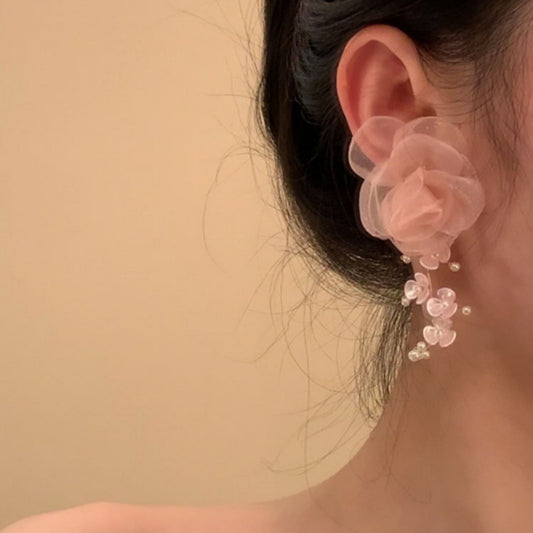 1 pair of Seaside resort-style floral tassel long earrings, with high-end stud earrings and unique earrings women