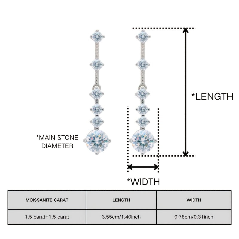 2pcs*3ct Moissanite Long Tassel Drop Earrings for Women 925 Sterling Silvery High Quality Wedding Jewelry