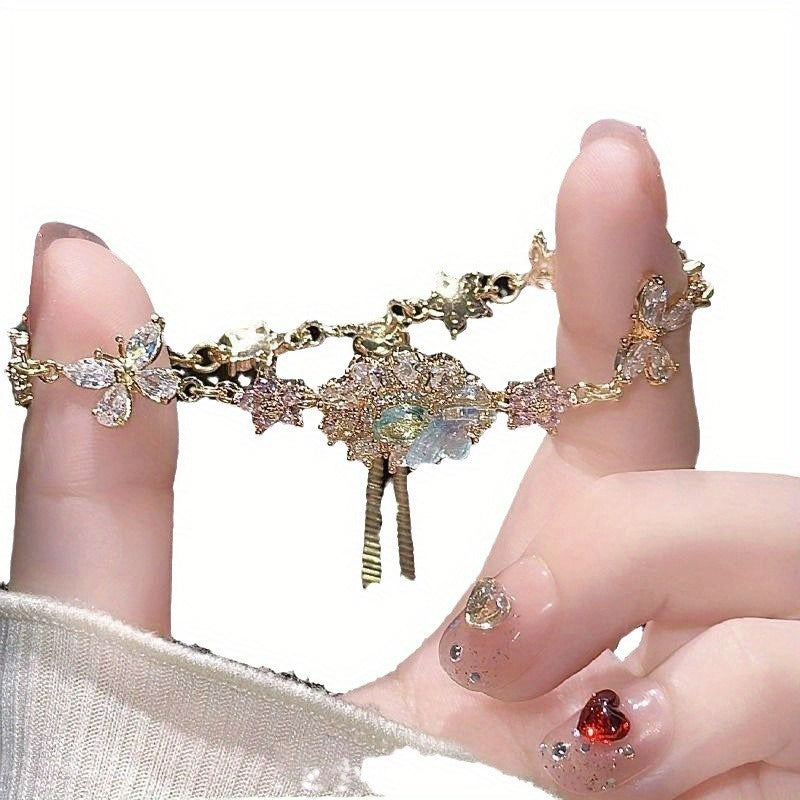 Vintage Elegant Alloy Flower Butterfly Bracelet, Adjustable Fairy Style, Perfect for Gifts and Daily Wear, Valentine'S Day Accessory
