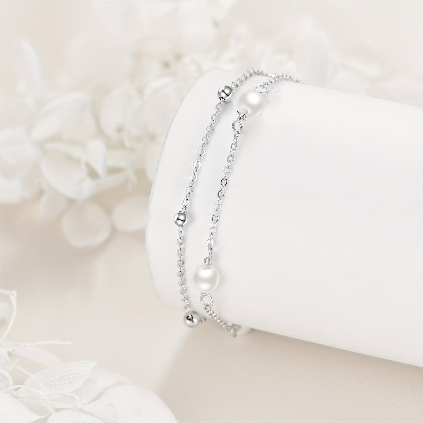 Double Layer Bracelet with S925 Pure Silvery and Freshwater Pearls