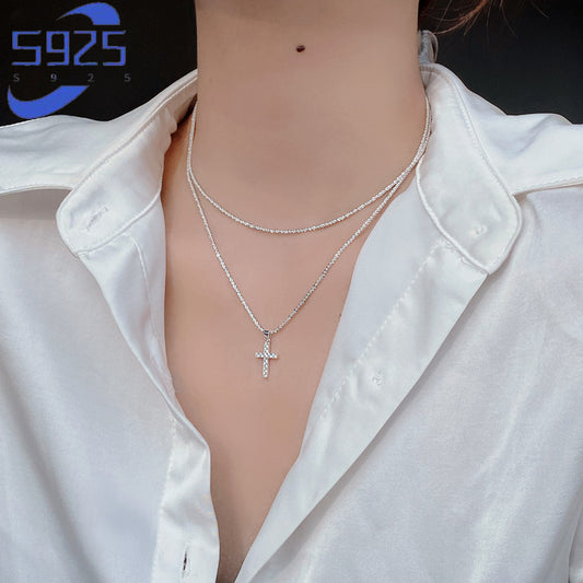 925 Silvery Cross Pendant Halloween Decoration Fashion Personality Simple Temperament Elegant Niche Necklace Halloween Gift To Friends Girlfriends
