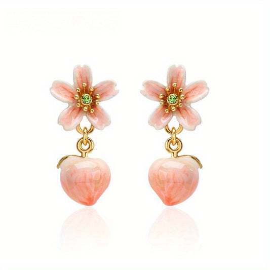1 pair of sweet and cute peach shaped earrings designed for autumn and winter, perfect for girls as holiday and New Year gifts