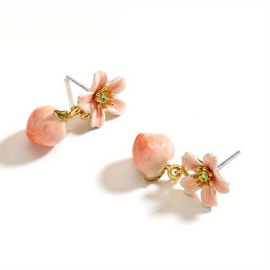 1 pair of sweet and cute peach shaped earrings designed for autumn and winter, perfect for girls as holiday and New Year gifts