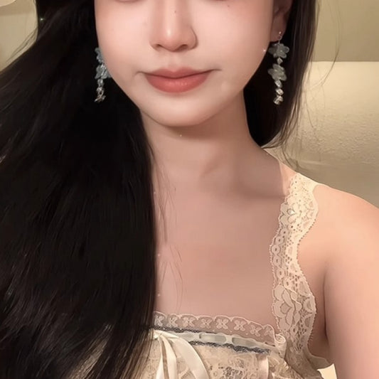1pc fresh and light blue floral tassel earrings, a long and elegant summer forest-style vacation accessory