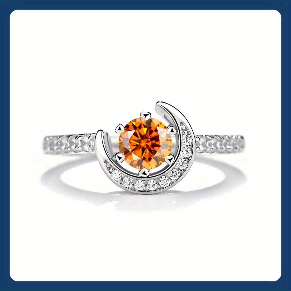 925 Silver Moissanite Moon Ring Women's Colourful Round Cut Vintage Elegant Birthday Gift Mother's Day Gift Wedding Engagement Anniversary Gift Best Gift for Girlfriend Daily Wear