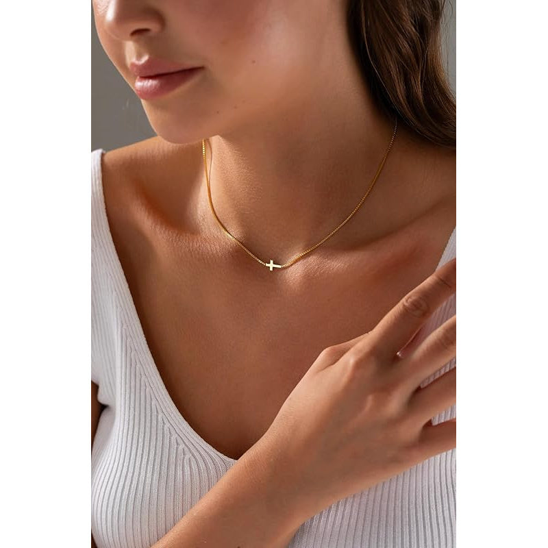 Cross Necklace for Women Silvery Plated Dainty Small Cross Pendant Choker Simple Trendy Cute Cross Charm Chain Necklace Faith Jewelry Religious Minimalist Gift