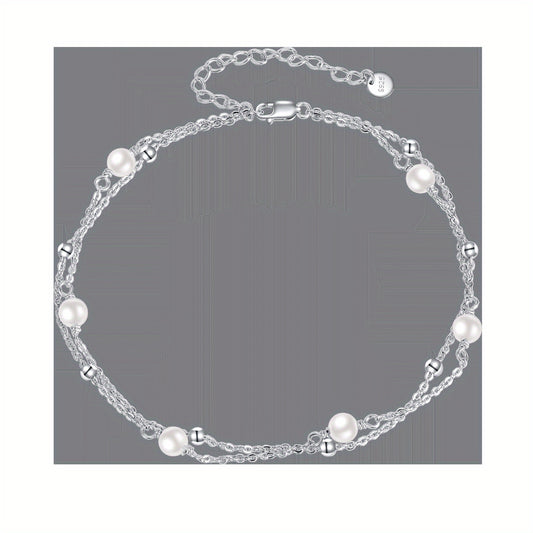 Double Layer Bracelet with S925 Pure Silvery and Freshwater Pearls