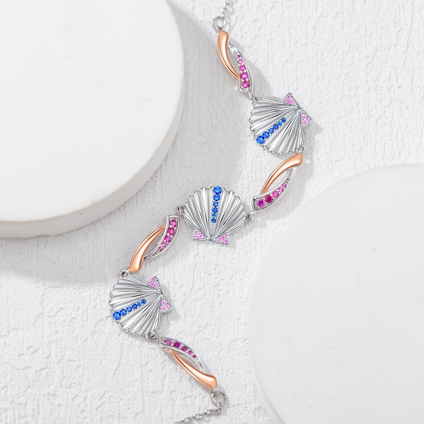 Shell Bracelets for Women Gemstone Bracelet 925 Sterling Silver Colored Gemstone Ocean Shell Bracelet for Women Ladies