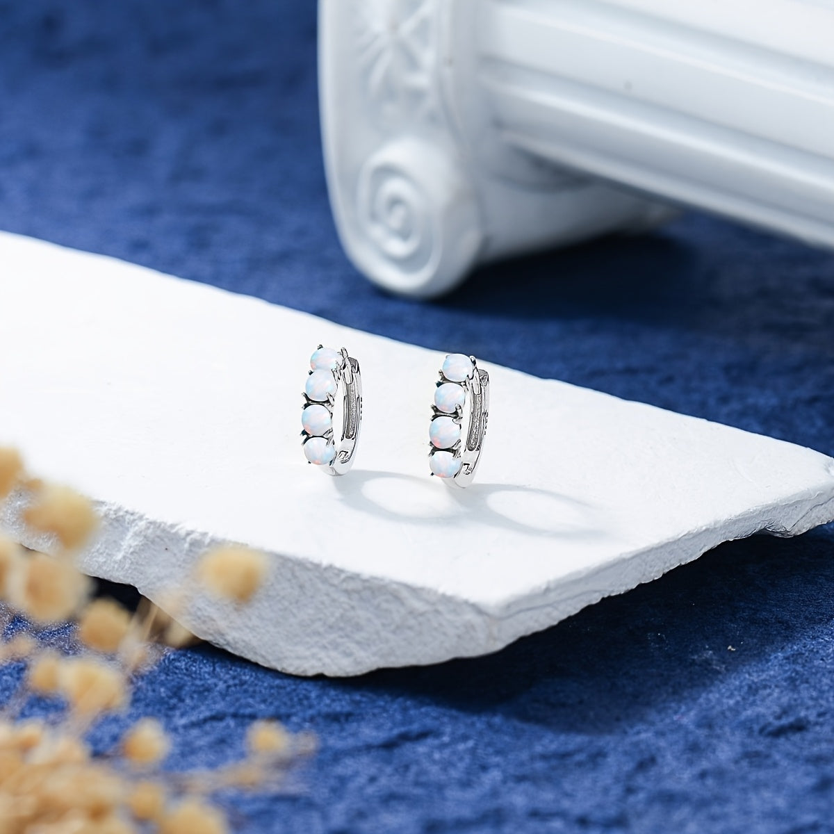 925 Sterling Silver Synthetic White Opal Earrings For Women Small Hoop Earrings Synthetic White Opal Jewelry For Women Anniversary Birthday Mother'S Day Gifts For Women Wife Mom Daughter
