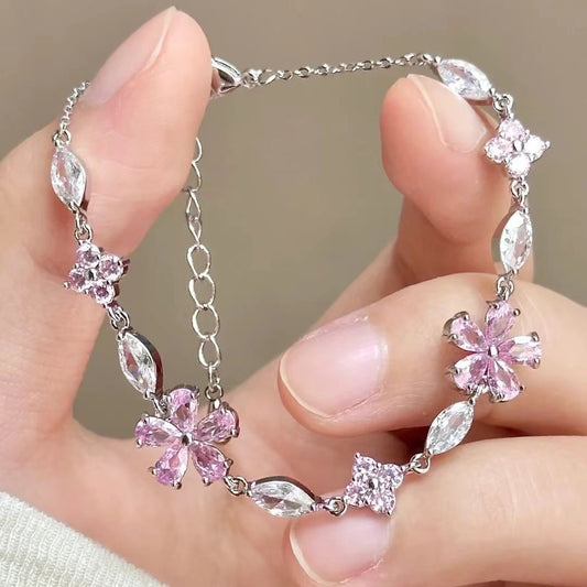 1 Cherry Blossom Pink Petal Bracelet, Alloy Set Glitter, Wear Daily Dating Banquet Party, Gifts, Birthdays