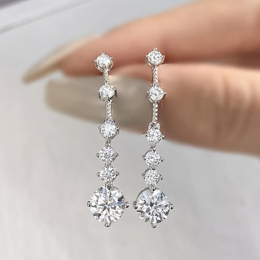 2pcs*3ct Moissanite Long Tassel Drop Earrings for Women 925 Sterling Silvery High Quality Wedding Jewelry