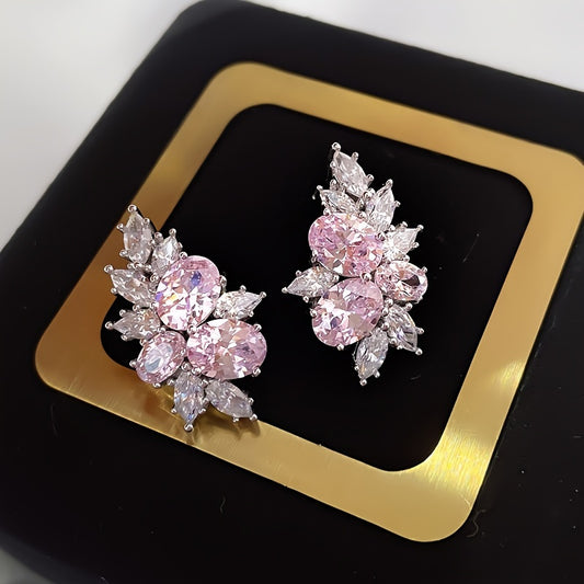 Sparkling Cherry Blossom Pink Flower Earrings for Women in Spring and Summer with Super Sweet and Gentle Temperament