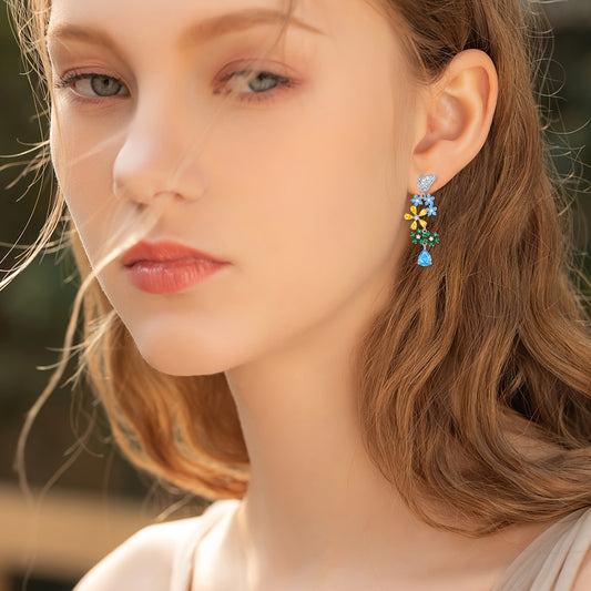 925 Sterling Silvery Butterfly and Flower Tassel Earrings for Women, Elegant and Cute Style Ear Jewelry
