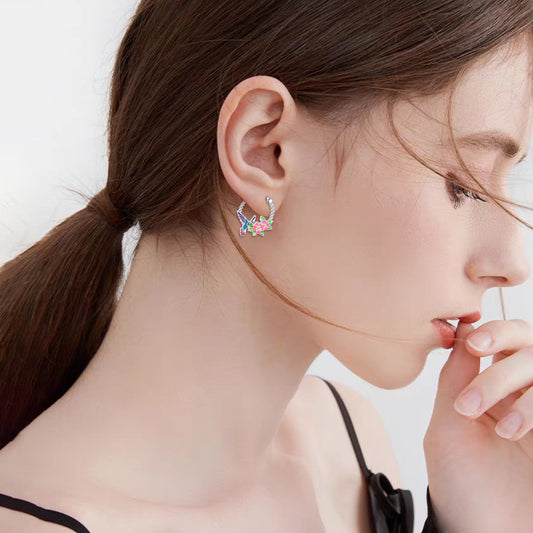 Hummingbird Earrings 925 Sterling Silver Hummingbird Hoop Earrings Cute Bird Earrings Jewelry Gifts for Women