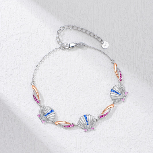 Shell Bracelets for Women Gemstone Bracelet 925 Sterling Silver Colored Gemstone Ocean Shell Bracelet for Women Ladies