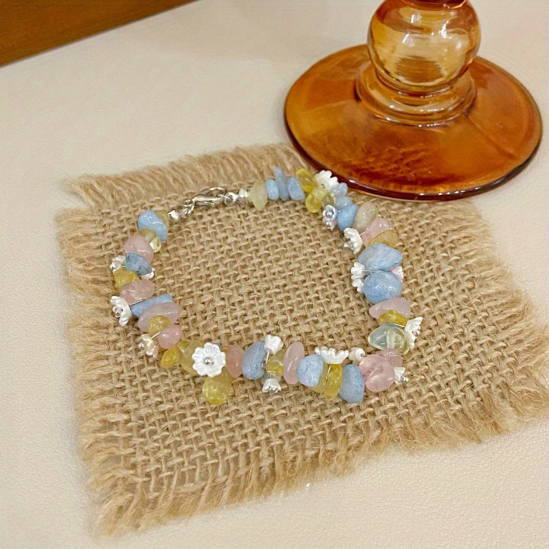 1pc Fashion Simple Dopamine Sweet Wind Flower Crushed Stone Bead Bracelet Fashion Personalized Color Bracelet